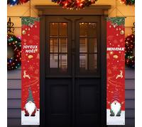 2PCS Bannières de Porte Noël Banderole Joyeux Noël Exterieur Banniere Noel en Français Décoration noël intérieur Banderole Rouge à Suspendre Maison et Bienvenue