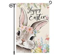 2Pcs Bannières Joyeuses Pâques ! Lapin Mignon Et Fleurs Drapeau De Cour | 30X45Cm Drapeau Double Face Décoratif Drapeaux De Jardin Pour Toutes Les Saisons Intérieure