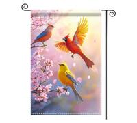 2Pcs Bannières Trio D'Oiseaux Et Fleurs De Cerisier Drapeau De Jardin | 30X45Cm Drapeau De Cour Double Face Durable Bannière Pour Porte Vacances