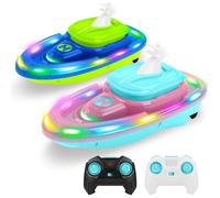 2Pcs Bateau Ttélécommandé, sous Télécommandé avec Fonction de Projection d'eau,Étanche, avec lumière et Rotation à 360 Degrés,Bleu