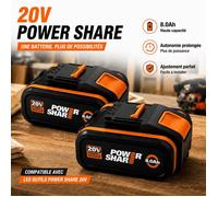 2PCS Batterie de Remplacement 20V 8.0Ah pour WORX PowerShare, Cellules Li-ion Premium, Haute Performance