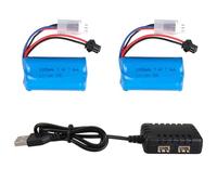 2PCS Batterie Li-ION 7,4 V 1000 mAh 2S (USB Chargeur et SM-2P Prise) Compatible avec WPL MN D90/91, 99/99s D12 Voitures Radiocommandées, H101 Bateau Radiocommandé et Ansky Pistolets à Billes de Gel