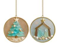2pcs Beautiful Teal Beach Glass Christmas Tree Decoration Ornaments | Cadeau D'étoile De Verre De Mer, Crystal Bleu Vert 8cm, Accessoires D'atmosphère De Vacances Pour Les Réunions De Famille