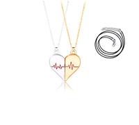 2PCS BFF Collier d'Amitié en Design ECG Unique, Meilleurs Amis demi-cœur Pendentif Colliers, Collier Couple Magnétique pour Lui et Elle, Bijoux Cadeaux pour Enfants Meilleurs Amis Couples Familles