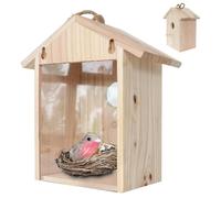 2pcs Bird House avec fenêtre visuelle, nid de Bois avec Porcelaine Ronde de perchée Corde et Aspiration pour Balcon