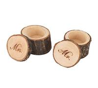 2pcs Boîte à bagues de mariage, boîte à bagues en bois cercle bois rustique Mr et Mme Ring Bearer Box Ring Holder (01)