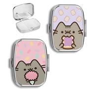 2pcs Boite Medicaments Journalier de Voyage Mini, Cartoon Anime Chat Mignon Cat Motif avec Pilulier Carré en métal, Boîte à pilules à 2 compartiments,Pour médicaments quotidiens et vitamines,Anime