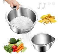 2PCS Bol de Lavage du Riz en Acier Inoxydable Passoire de Cuisine Bol de Lavage du Riz, Passoire à Pâtes en Acier Inoxydable avec Bec Verseur pour Égoutter & Laver Riz Fruits Légumes, Quinoa et Pâtes