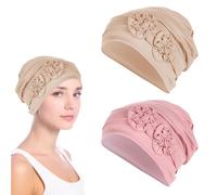 2PCS Bonnets Chimiothérapie pour Femmes, Bonnets Souples à Motif Floral, Couvre Chefs Contre Cancer, Turban pour la Perte de Cheveux