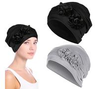 2PCS Bonnets Chimiothérapie pour Femmes, Bonnets Souples à Motif Floral, Couvre Chefs Contre Cancer, Turban pour la Perte de Cheveux