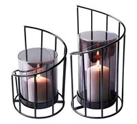 2PCS Bougeoir Mural avec Verre Tempête, Cylindre en Verre Noir avec Fond en Métal, Bougeoirs en Métal pour Extérieur, Photophore D'extérieur, Centre De Table Mariage pour Décoration De Table, Salon