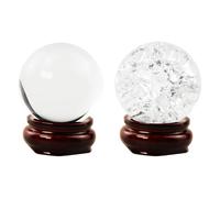 2Pcs boules de cristal avec base en bois, boules de glace craquelées cristal de 40 mm, boules de verre transparentes pour la photographie Feng Shui, méditation, décoration de mariage, maison, bureau