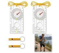 2Pcs Boussole Randonnée de Navigation Réglable avec Sifflet de Survie | Boussole Orientation avec Sifflet de Survie pour Camping Trekking Expédition Lecture Carte et Aventure Extérieure 12.5x6 cm