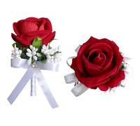 2pcs Boutonniere Mariage Corsage Roses Rouge Fleurs en Soie Bracelet Fleur Artificielle Fleurs Chaîne de Poignet en Strass Fleur de Poignet Fleur à la Main pour Mariage Bal Hommes Femmes