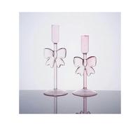 2pcs Bow Glass Candle Holders for Table Centerpiece Decorative Candlestick Holder Pink Taper Candle Stand Candelabra Table Centerpiece