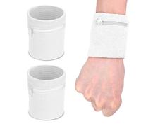 2PCS Bracelet Éponge Bandeau Protection Poignet avec Pochette à Fermeture à Glissière Poignet Portefeuille Absorber la Sueur et Respirer pour Tennis Courir Cyclisme,Mettre clé Monnaie Carte poignet