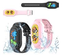 2pcs Bracelet étanche Étuis Silicone pour Samsung Galaxy SmartTag 2 2023, IP53 Protection Anti - Perte GPS Tracking Corps Entier Mignon Animation Réglable (Rose+Noir)