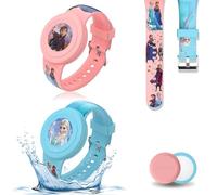 2pcs Bracelet pour Enfants Étanche pour AirTag, Mignon Dessin Animé Réglable IP53 Silicone Caché pour Apple Air Tag HolderÉtui en Silicone Souple Anti-Perte GPS Tracker(geai,rose2)