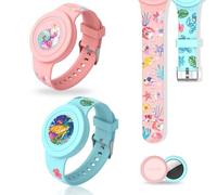 2pcs Bracelet pour Enfants Étanche pour AirTag, Mignon Dessin Animé Réglable IP53 Silicone Caché pour Apple Air Tag HolderÉtui en Silicone Souple Anti-Perte GPS Tracker(geai,Rose)