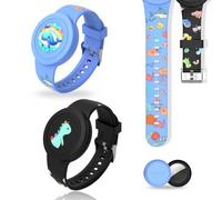 2pcs Bracelet pour Enfants Étanche pour AirTag, Mignon Dessin Animé Réglable IP53 Silicone Caché pour Apple Air Tag HolderÉtui en Silicone Souple Anti-Perte GPS Tracker(Noir,Bleue)