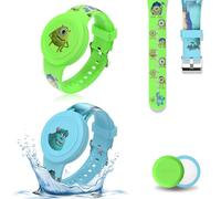 2pcs Bracelet pour Enfants Étanche pour AirTag, Mignon Dessin Animé Réglable IP53 Silicone Caché pour Apple Air Tag HolderÉtui en Silicone Souple Anti-Perte GPS Tracker(Verte,Bleu)