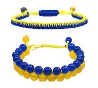 2pcs Bracelet Ukraine Avec Perles De Cristal Naturel RéGlable Fait à La Main Tressé Bleu Jaune Drapeau Ukrainien Bijoux Pour Yoga MéDitation