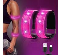 2pcs Brassards Lumineux à LED Rechargeable USB, Brassard de Course Réfléchissant LED Running, Bandes Lumineuses à Haute Visibilité pour Jogging, Course, randonnée du Chien-Rose