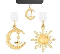 2pcs Breloque Anti-Poussière Fantaisie Compatibles avec Kindle Téléphones et Appareils Électroniques Port Charge USB-C/Type-C, Charm Anti Poussière Soleil et Lune Célestes Style Rétro(Doré)