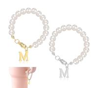 2pcs Breloques Lettre pour Stanley Tasse, Pendentif Alphabet Chaîne de Breloques avec Poignée en Perles Décorations Personnalisées avec Lettres Initiales pour Stanley Gobelet(Lettre M)