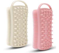 2pcs brosse exfoliante en silicone, brosse en silicone 2 en 1, bonnet en silicone doux pour peaux sensibles, massage de cuir chevelu en silicone douche, facile à nettoyer, bonne mousse (rose et gris)