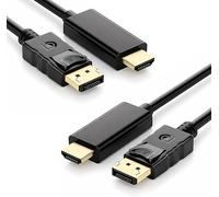 2PCS Câble DisplayPort vers HDMI 1,8 m, Adaptateur Câble DP vers HDMI 4K@30Hz PVC, 1920x1200, 1080p, Câble Unidirectionnel pour Moniteur, TV, Projecteur, Ordinateur Portable, Dell, HP