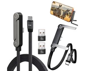 2pcs Câble USB C Charge Rapide 240W 2 en 1 avec Support Téléphone Invisible Intégré, Chargeur Support Invisible USB C Tressé 1,5m avec Adaptateur USB, pour Samsung, iPhone Smartphones et Tablettes
