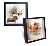 2Pcs Cadre 3D Profond 20x20 cm Photo Vitrine en Bois, Cadre Photo 3D Remplissable, Boîte en Bois Carrée pour Décoration, Billets, Fleurs, Souvenirs, Diamond Painting - Noir