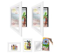 2Pcs Cadre Dessin Enfant à Changer,Muraux d'Affichage d'Œuvres Enfants Cadre Photo Artistique à Charnière Ouverture Frontale Cadre A4 en Bois Pour Dessin Enfant,Rangement d'images et Dessin,Blanc