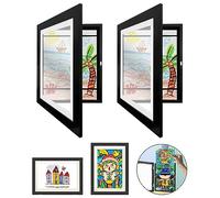 2Pcs Cadre Dessin Enfant à Changer,Muraux d'Affichage d'Œuvres Enfants Cadre Photo Artistique à Charnière Ouverture Frontale Cadre A4 en Bois Pour Dessin Enfant,Rangement d'images et Dessin,Noir