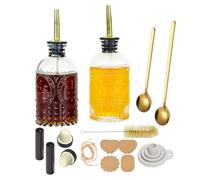 2pcs café bar distributeur de sirop de café, 7 OZ simple verre sirop bouteille set, accessoires de bar à café avec bec verseur en métal, idéal pour sirop de café, condiments, bar à café et étiquettes