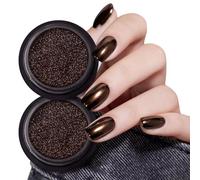 2Pcs Café Marron Poudre à ongles chromée Holographique Noir Or Métallique Effet Miroir Paillettes chocolat pour ongles Pigment acrylique pour ongles Gel Polish Décorations pour manucure d'hiver