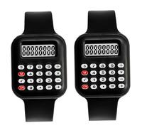 2Pcs Calculator Watch for Kids, Digital Calculator Wrist Watch with Vintage Square Design, Math Learning Tool for Students, Black