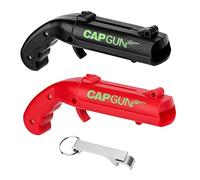 2Pcs Cap Gun Décapsuleur Decapsuleur Biere, Ouvre Bouteille Pistolet | Decapsuleur Biere Drole pour Bar Fête Bouteille de Bière Cadeau de l'Homme, (Noir + Rouge + Ouvre-bouteille portable)
