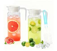2PCS Carafe Eau en Acrylique, SHAIDOJIO 1,1 L Transparent Pichet Plastique avec Couvercle et Poignée, Carafe D'eau Incassable avec Brosse de Nettoyage pour Thé Glacé Jus de Lait Limonade Sangria