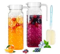 2pcs Carafe Eau Plastique 1,1L avec Couvercle et Poignée Pichet à Eau | Pichet à Eau Plastique Pichet en Acrylique pour Réfrigérateur, Carafe D'eau Carafe Plastique pour thé Glacé, Jus, Lait (1,1L)