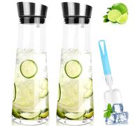 2PCS Carafe en Verre, 1L Pichet à eau en Verre, Cruche de Borosilicate Glass avec acier inoxydable couvercle pour l'eau, le lait, le café, le vin
