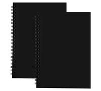 2Pcs Carnet de Dessin A4, 150GSM / 140 pages Cahier de Croquis Ordinaire, Couverture Kraft Bloc-Notes à Spirale de Papier de Reliure Spirale, Livre de Pages Vierges pour le Dessin Croquis, Noir