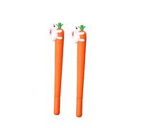 2pcs Carrot Gel Ink Pen Plastic Roller Ball Pen Novelty Cute Rabbit Eat Carrot Stationery Kawaii School Suplies (noir)