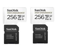 2PCS Carte mémoire micro sdxc Sandisk High Endurance 256 Go Video Class V30 / UHS-I U3 / Class10 lecture 100MB/s écriture 40MB/s G