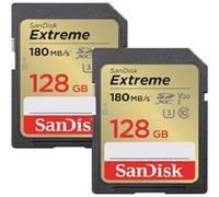 2PCS Carte Mémoire SDXC SANDISK Extreme 128Go SDXC 180MB/S 90MB/S UHS-I Class 10 U3 V30 RescuePro Deluxe