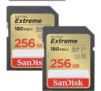 2PCS Carte Mémoire SDXC SANDISK Extreme 256Go SDXC 180MB/S 130MB/S UHS-I Class 10 U3 V30 RescuePro Deluxe