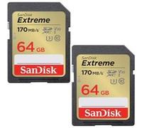 2PCS Carte Mémoire SDXC SANDISK Extreme 64Go SDXC 170MB/S 80MB/S UHS-I Class 10 U3 V30 RescuePro Deluxe