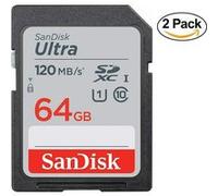 2pcs Carte Mémoire SDXC SanDisk Ultra 64 Go jusqu'à 120 Mo/s classe 10 UHS-I G