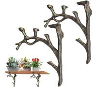 2PCS Cast Iron Tree Branch Shape Bracket,Heavy Duty Metal Floating Shelf Brackets,Retro Creative Decorative Tripod Triangle Bracket for Bedroom Living Room Office Garage Library Corner